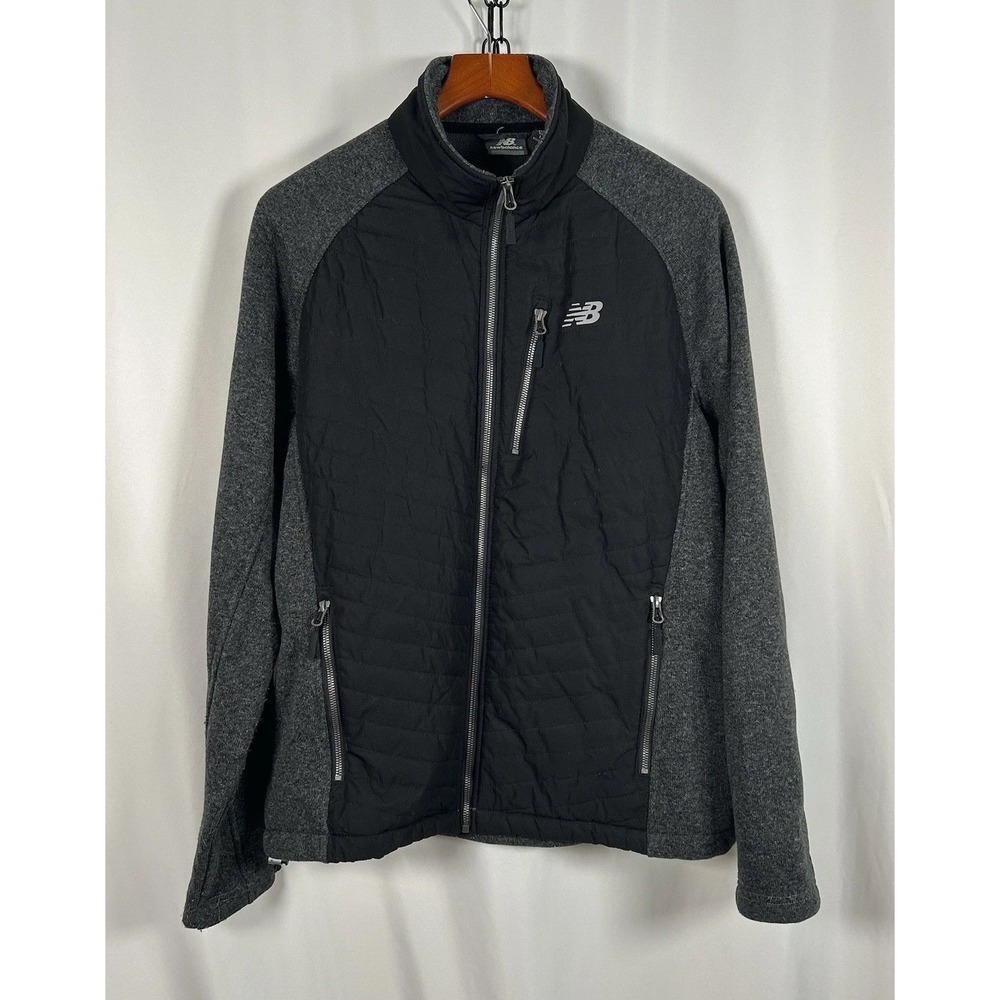 New Balance Jacket Men's Large 2-Tone Black‎ / Gray Fleece Pockets Full Zipper
